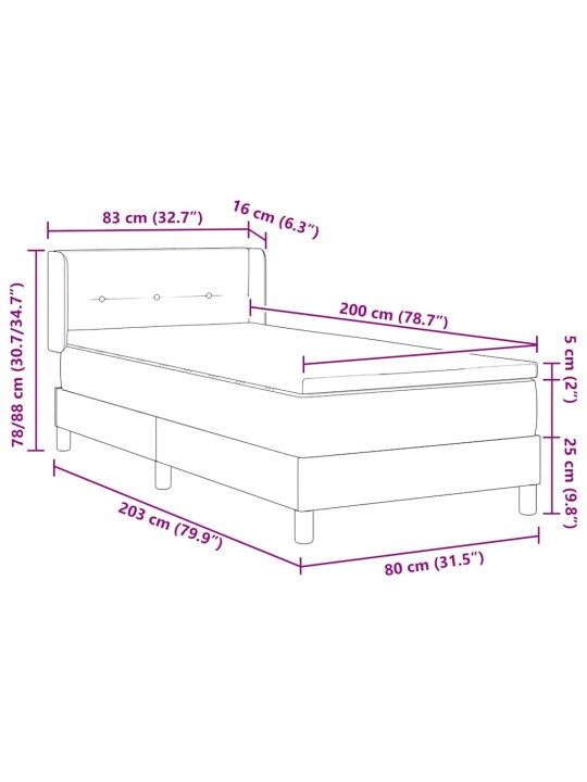 Voodiraam vedrumadratsiga tumehall 80 x 200 cm kangas