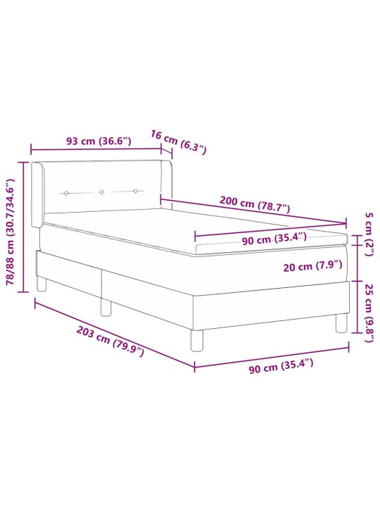 Voodiraam vedrumadratsiga pruunikashall 90 x 200 cm kangas