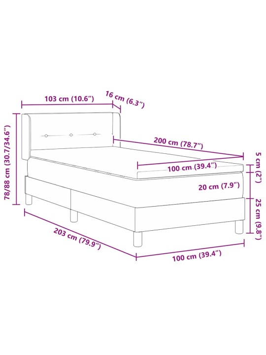 Voodiraam vedrumadratsiga tumehall 100 x 200 cm kangas