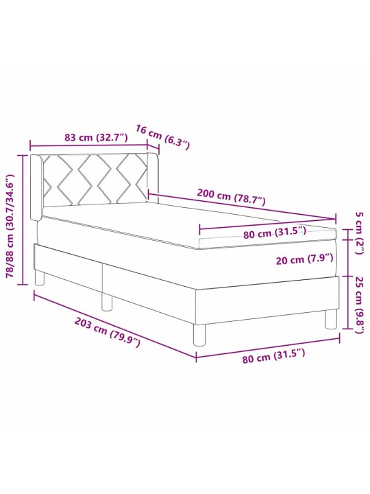 Voodiraam vedrumadratsiga pruunikashall 80 x 200 cm kangas