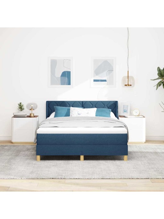 Voodiraam vedrumadratsiga peaga sinine 140 x 200 cm kangas