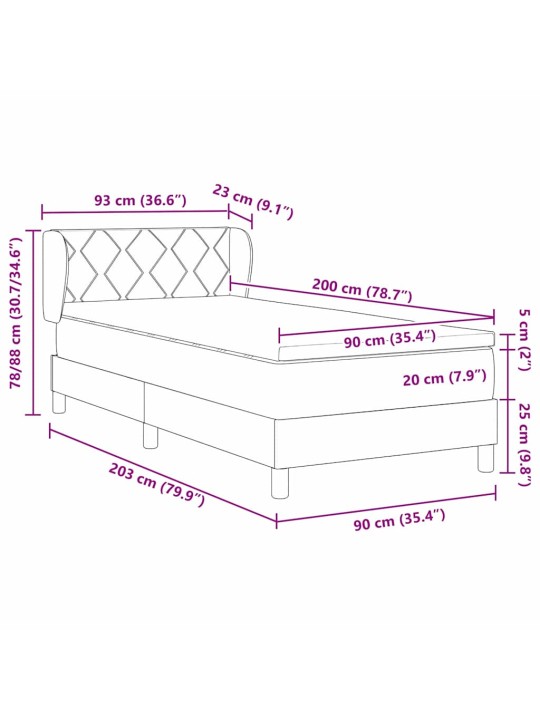 Kontinentaalvoodi koos madratsiga must 100x200 cm samet peaga