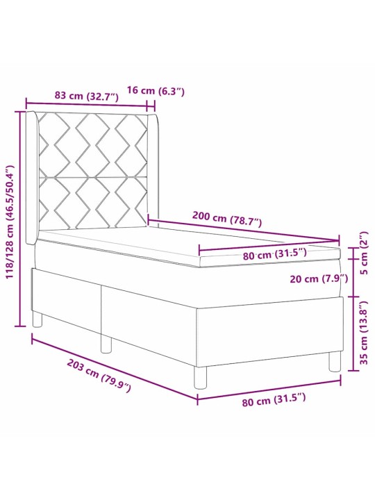Kontinentaalvoodi madratsi ja peatsiga kreemjas 80 x 200 cm kangas