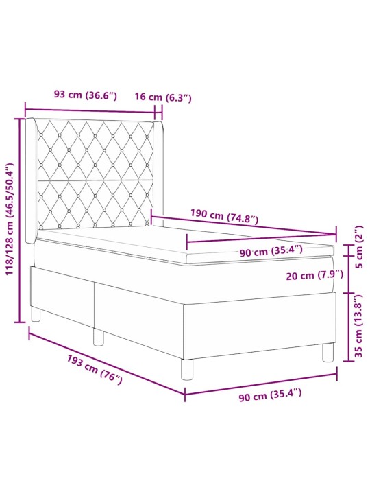 Kontinentaalvoodi peatsiga helehall 90 x 190 cm samet