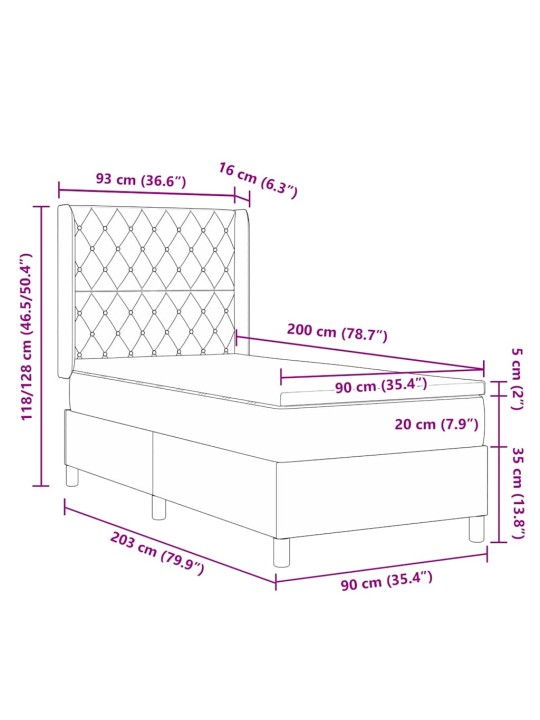 Kontinentaalvoodi peatsiga helehall 90 x 200 cm samet