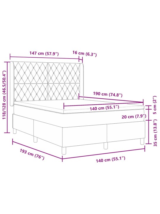 Kontinentaalvoodi peatsiga helehall 140 x 190 cm samet