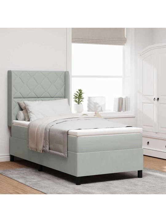 Kontinentaalvoodi peatsiga helehall 90 x 200 cm samet