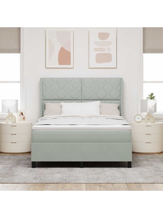 Kontinentaalvoodi peatsiga helehall 140 x 190 cm samet