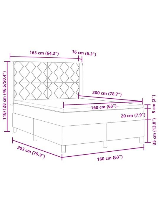 Kontinentaalvoodi peatsiga roosa 160 x 200 cm samet