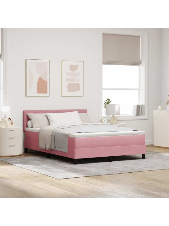 Kontinentaalvoodi madratsi ja peatsiga roosa 160 x 200 cm samet