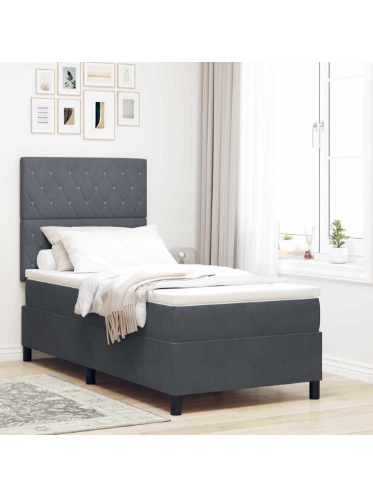 Kontinentaalvoodi madratsi ja peatsiga tumehall 100 x 200 cm samet