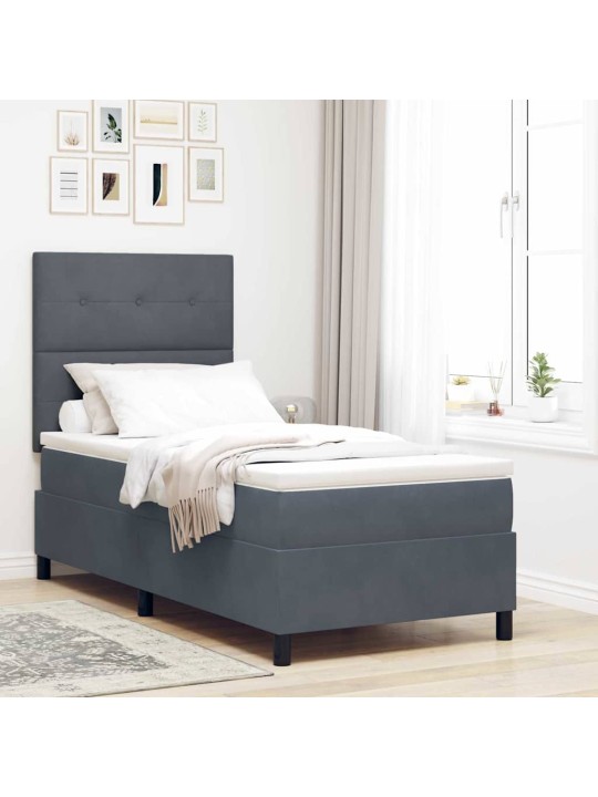 Kontinentaalvoodi madratsi ja peatsiga tumehall 100 x 200 cm samet
