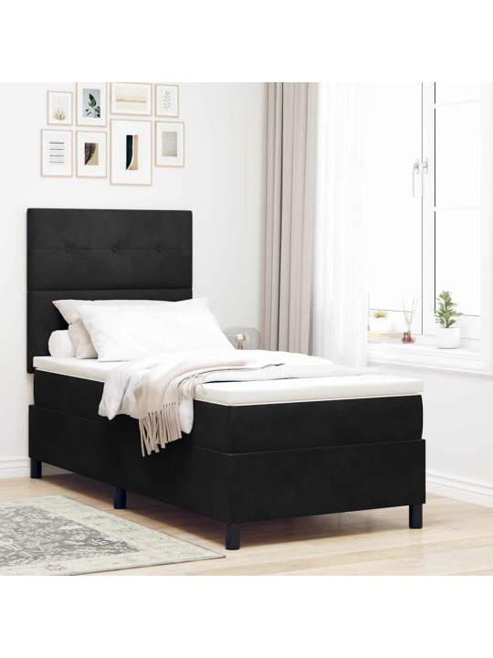 Kontinentaalvoodi madratsi ja peatsiga must 100 x 200 cm samet