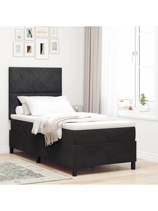 Kontinentaalvoodi madratsi ja peatsiga must 100 x 200 cm samet