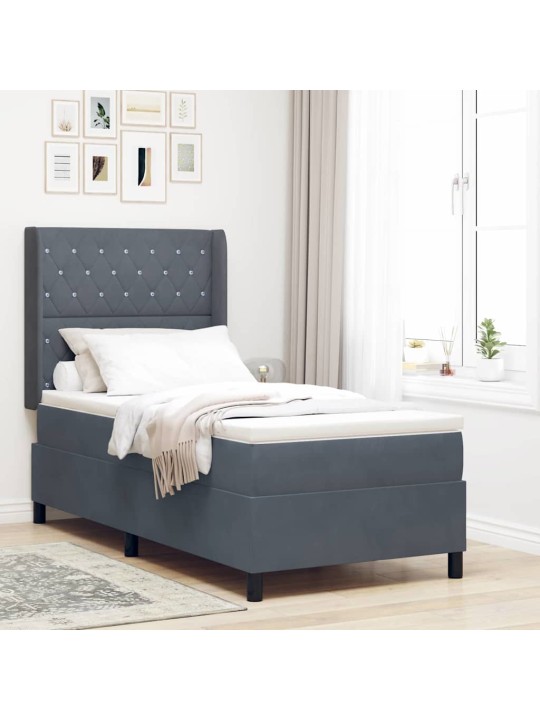 Kontinentaalvoodi madratsiga peaga tumehall 90 x 200 cm samet