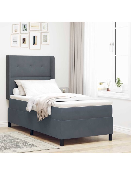Kontinentaalvoodi madratsiga peaga tumehall 80 x 200 cm samet