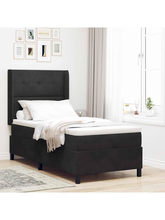 Kontinentaalvoodi madratsiga peaga must 80 x 200 cm samet