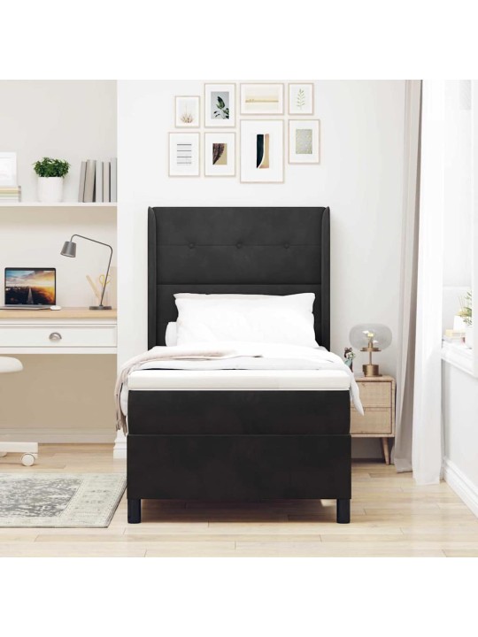 Kontinentaalvoodi madratsiga peaga must 80 x 200 cm samet