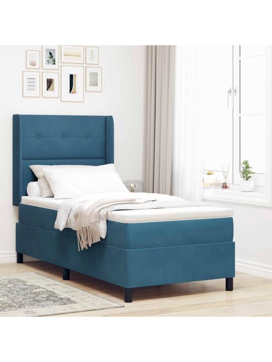 Kontinentaalvoodi madratsiga peaga sinine 90 x 190 cm samet