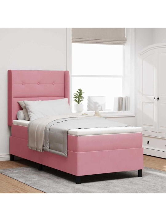 Kontinentaalvoodi madratsiga peaga roosa 90 x 190 cm samet