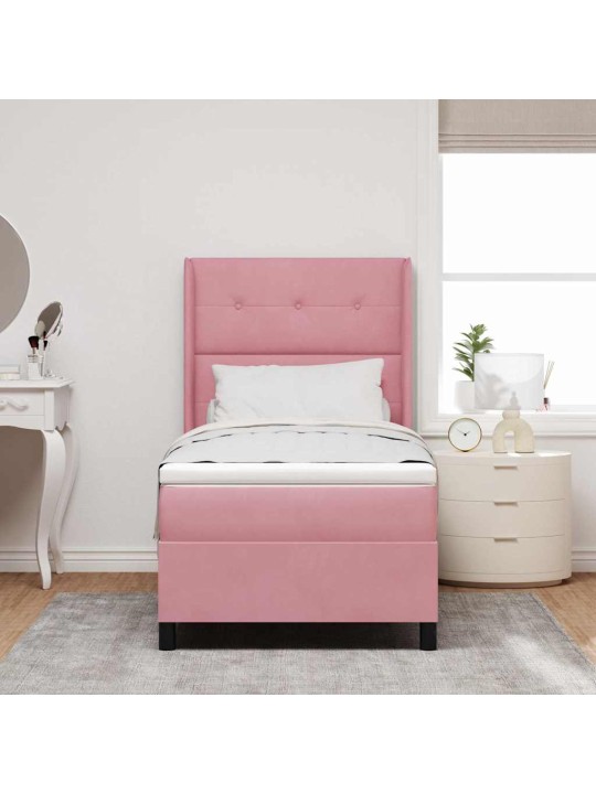 Kontinentaalvoodi madratsiga peaga roosa 90 x 190 cm samet