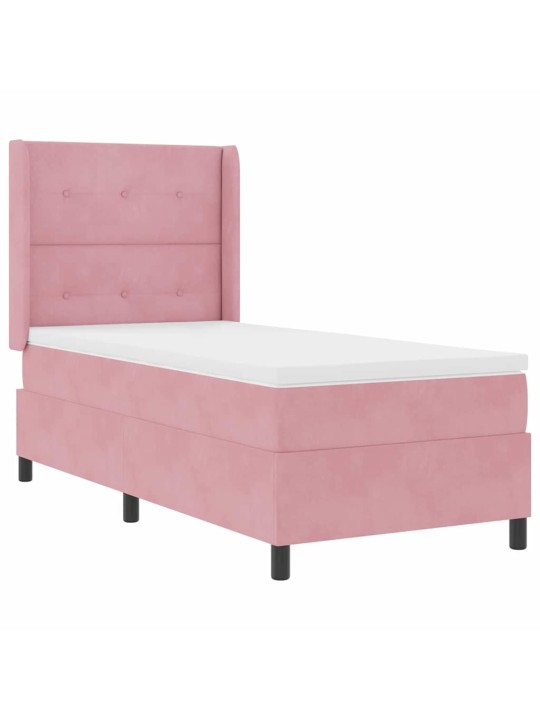 Kontinentaalvoodi madratsiga peaga roosa 90 x 190 cm samet