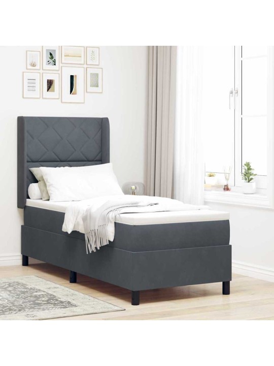 Kontinentaalvoodi madratsiga peaga tumehall 80 x 200 cm samet