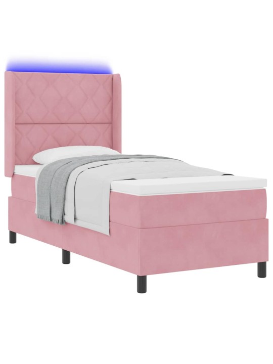 Kontinentaalvoodi madratsiga peaga roosa 90 x 190 cm samet