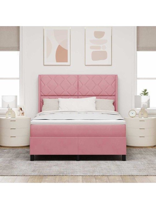 Kontinentaalvoodi madratsiga peaga roosa 140 x 200 cm samet