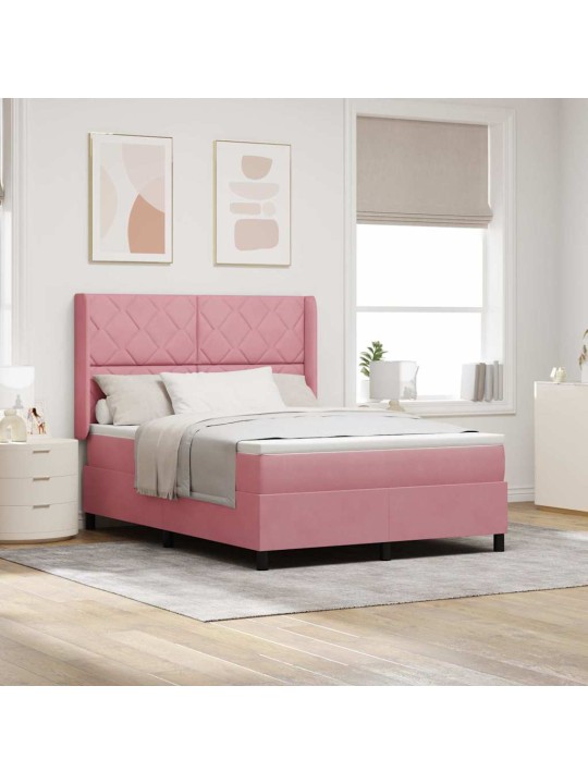 Kontinentaalvoodi madratsiga peaga roosa 160 x 200 cm samet