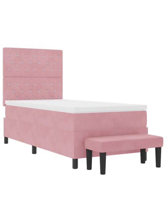 Kontinentaalvoodi madratsi ja peatsiga roosa 90 x 190 cm samet