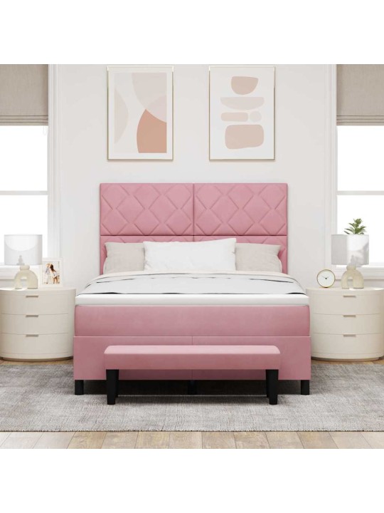 Kontinentaalvoodi madratsi ja peatsiga roosa 160 x 200 cm samet