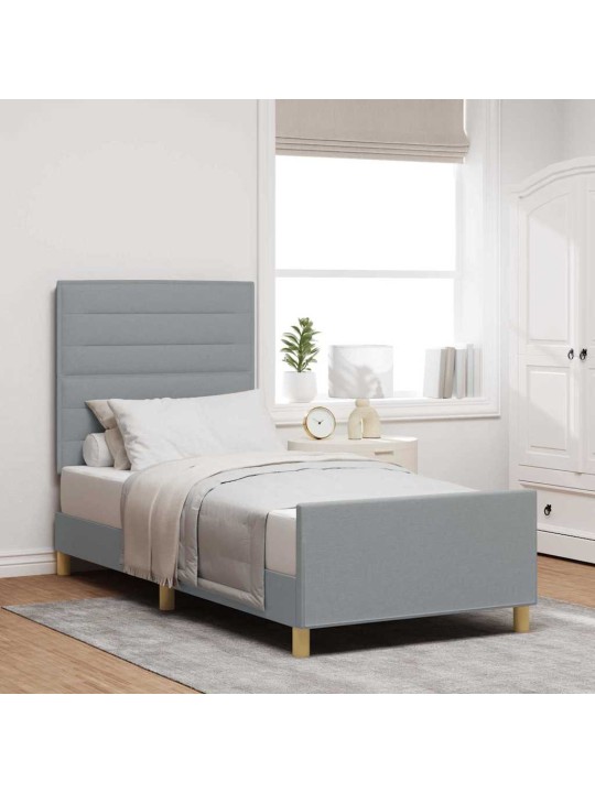 Voodi raam peaga helehall 100 x 200 cm kangas