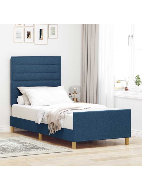 Voodi raam peaga sinine 100 x 200 cm kangas