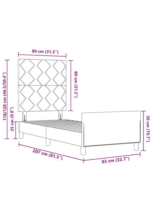 Voodi raam peaga tumehall 80 x 200 cm kangas