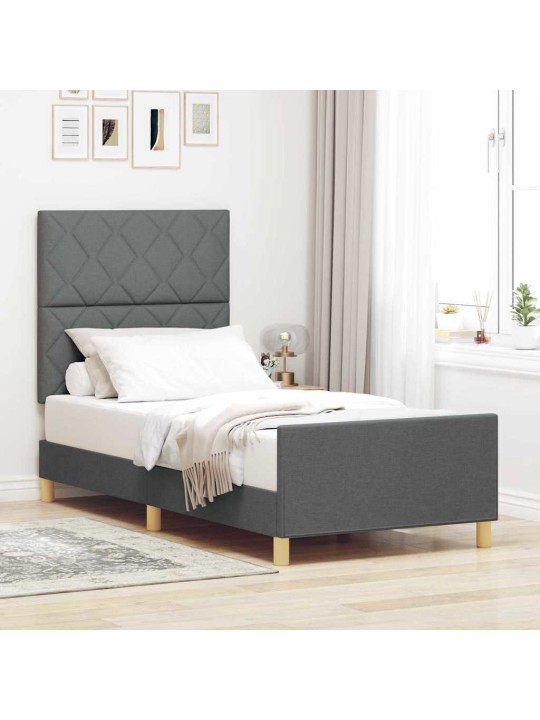 Voodi raam peaga tumehall 90 x 200 cm kangas