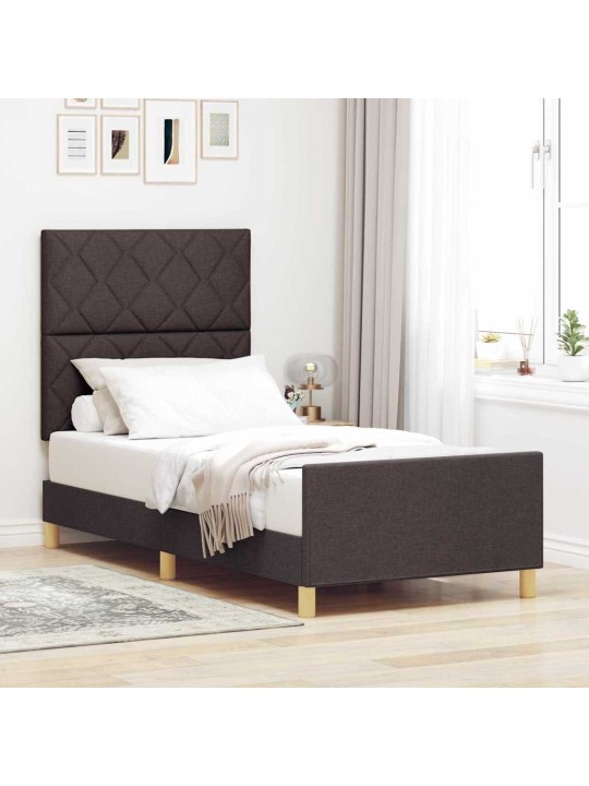 Voodi raam peaga tumepruun 90 x 200 cm kangas