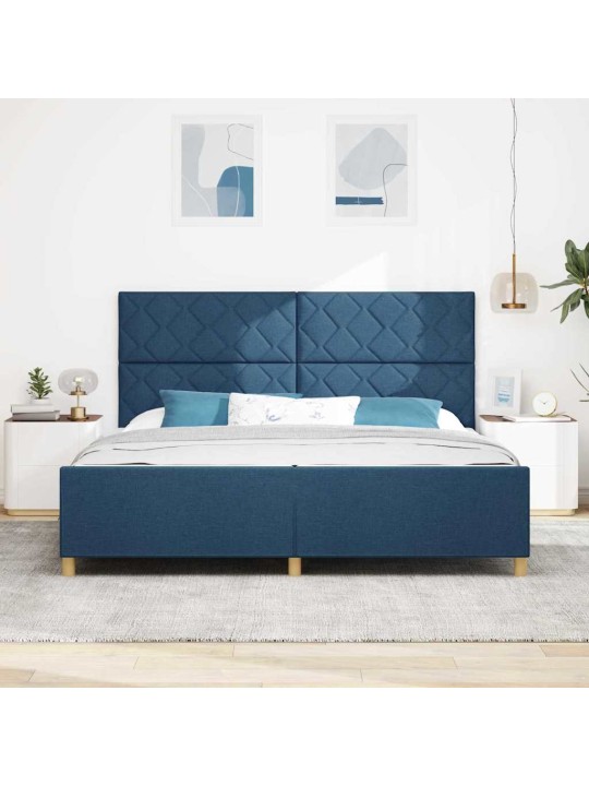 Voodi raam peaga sinine 200 x 200 cm kangas