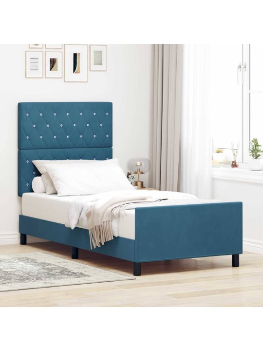 Voodi raam peaga tumesinine 90 x 190 cm samet
