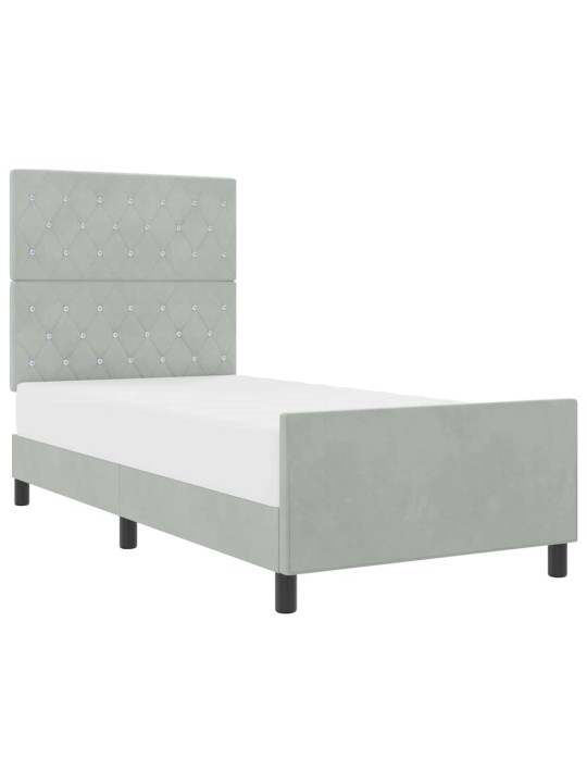 Voodi raam peaga helehall 100 x 200 cm samet