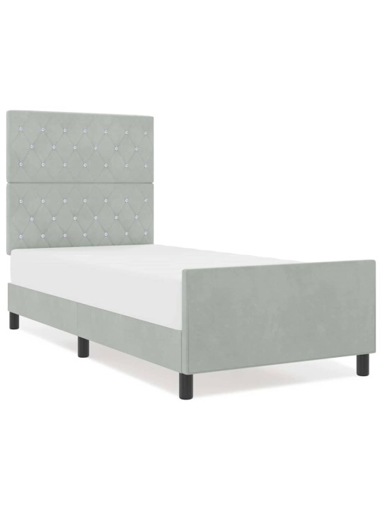 Voodi raam peaga helehall 100 x 200 cm samet