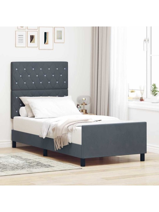 Voodi raam peaga tumehall 100 x 200 cm samet