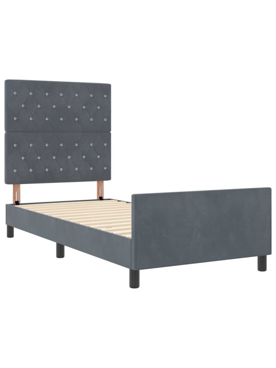 Voodi raam peaga tumehall 100 x 200 cm samet