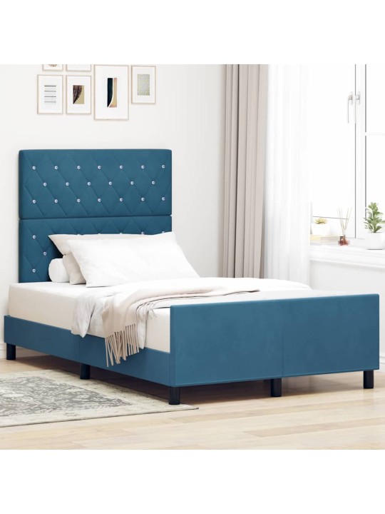 Voodi raam peaga tumesinine 120 x 190 cm samet