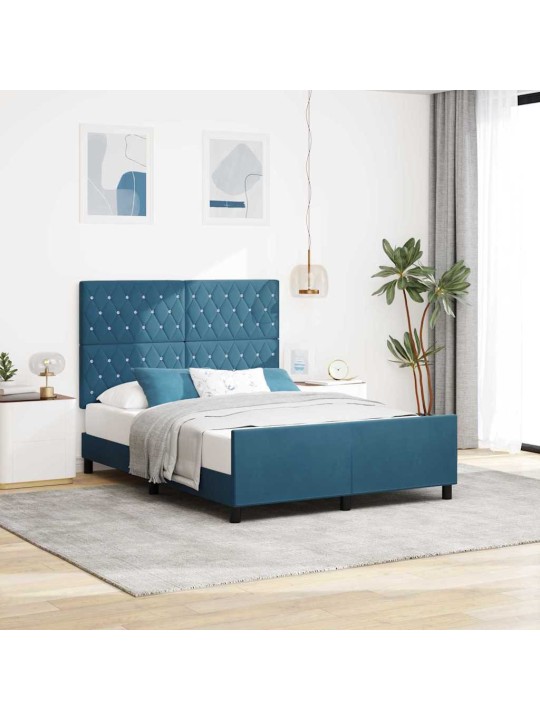 Voodi raam peaga tumesinine 140 x 200 cm samet
