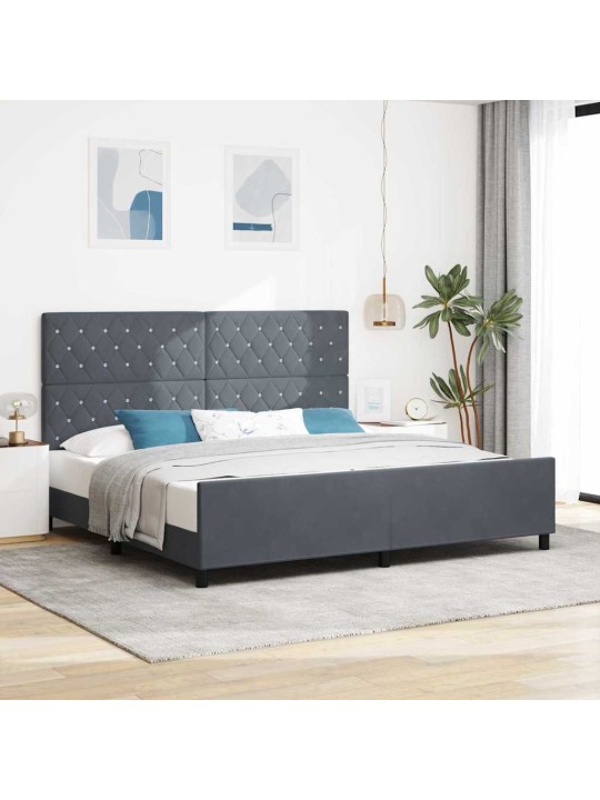 Voodi raam peaga tumehall 200 x 200 cm samet