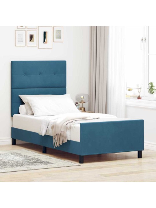 Voodi raam peaga tumesinine 90 x 190 cm samet