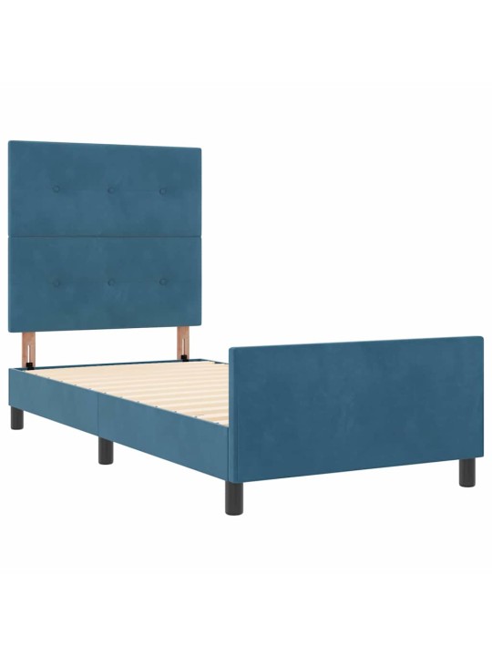 Voodi raam peaga tumesinine 90 x 190 cm samet