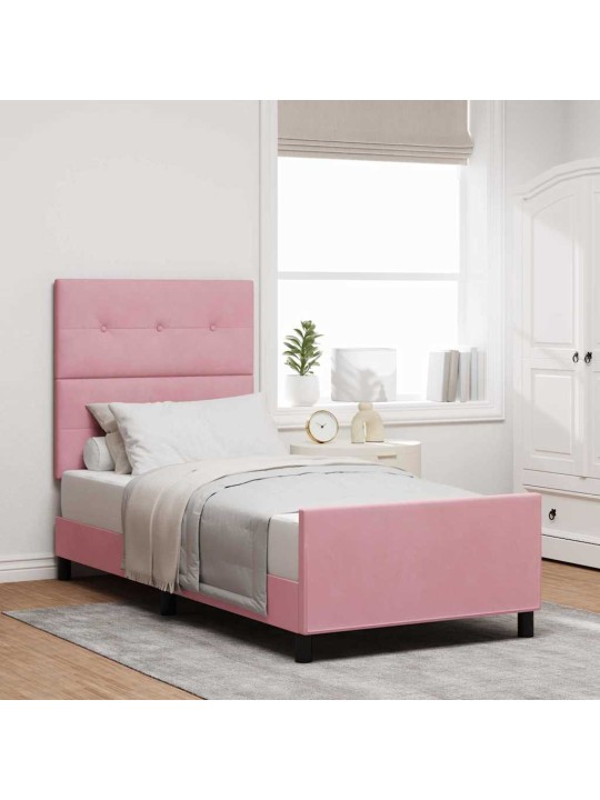 Voodi raam peaga roosa 90 x 190 cm samet