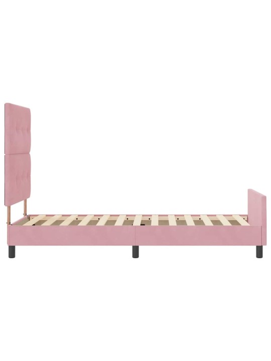 Voodi raam peaga roosa 90 x 190 cm samet